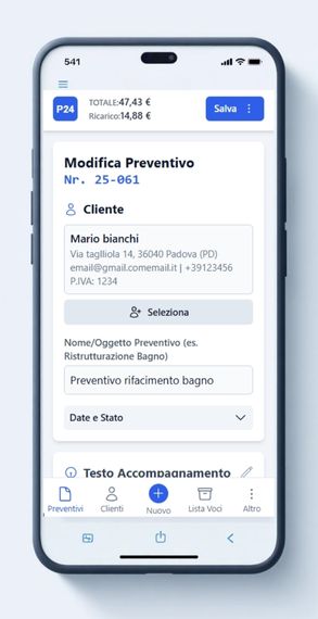 Schermata di un preventivo sull'app Preventivo24