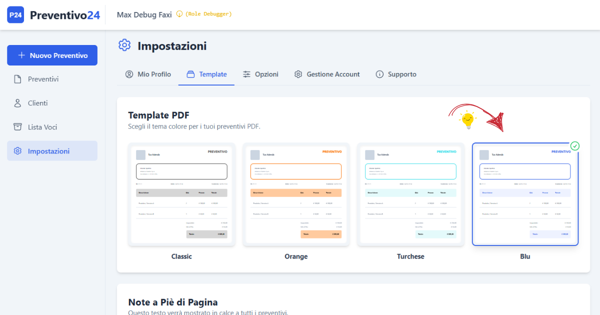 Gestione modelli preventivo template e logo personalizzato